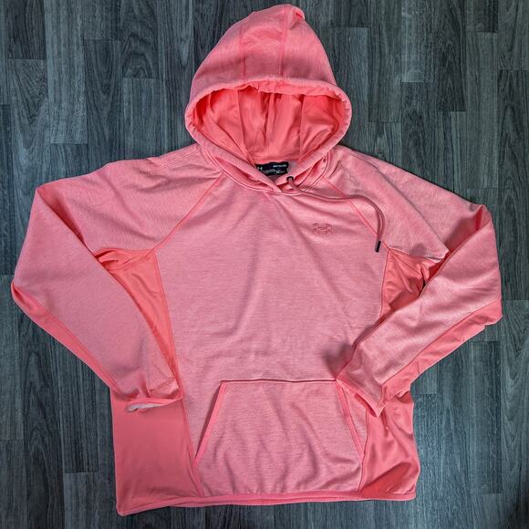 Under Armour ColdGear Loose Pullover Hoodie GG / XL Coral Pink Cold Weather Top - Picture 1 of 5